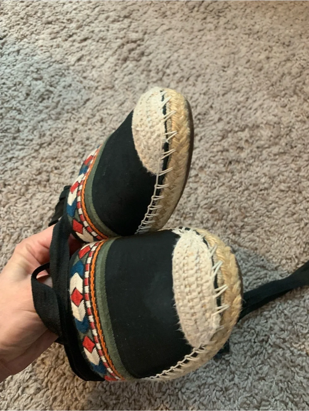 SCHUTZ Embroidered Lace Up Espadrilles Sandals Red Black